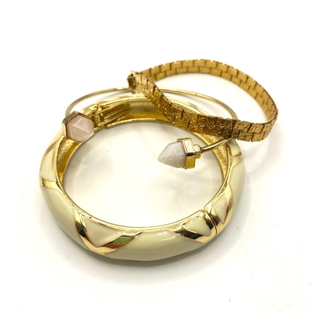 Gold Tone Bangle Clamper Bracelets Bundle of 3
